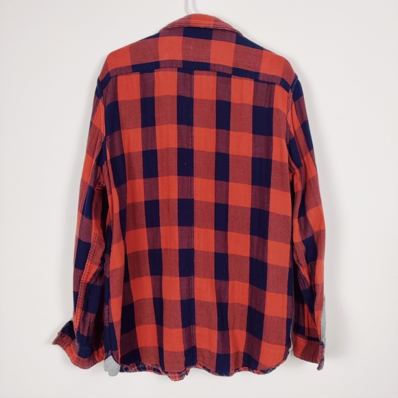 Lee Cooper Men's Plaid Button Down Two Sided Shirt in Orange Black Size Large - Picture 6 of 10